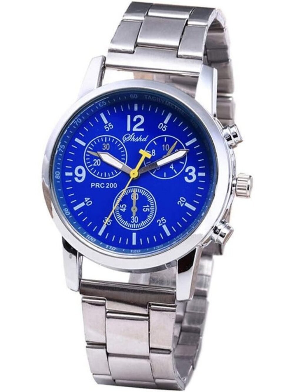 Men's Silver Blue Analog Quartz Stainless Steel Casual Classic Round Wrist Watch